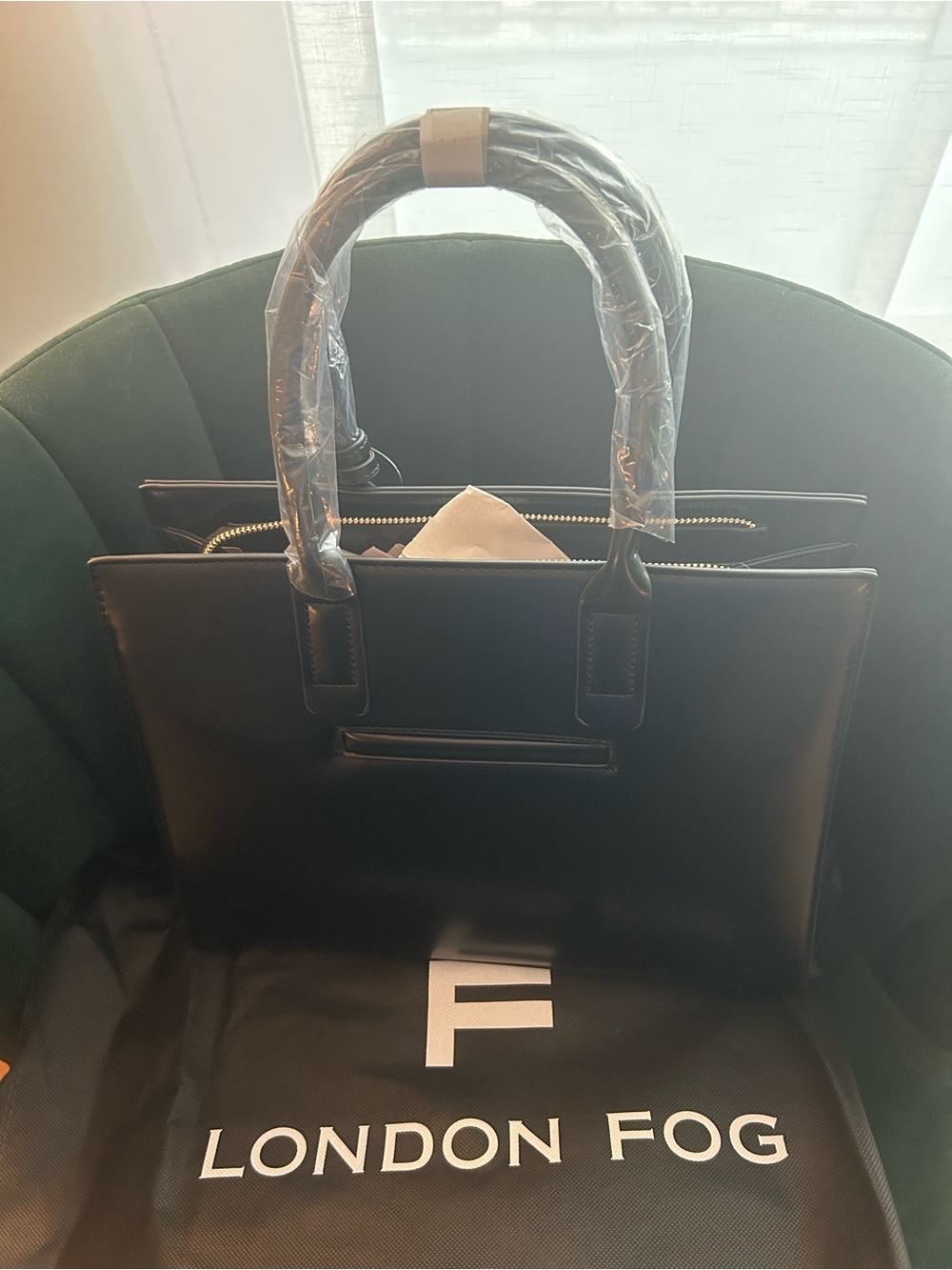 London Fog Black Structured Tote with Dual Top Handles